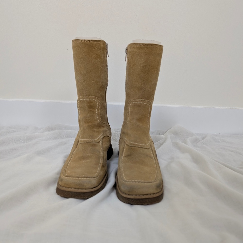 Suede Boots Wedges Calf Height Size 7.5 Square Toe - Picture 6 of 14